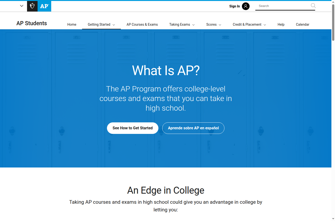 College Board's What Is AP page: the AP Program offers college-level courses and exams you can take in high school